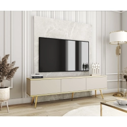 Szafka RTV Beżowa - Złota  175 cm Noga Złota